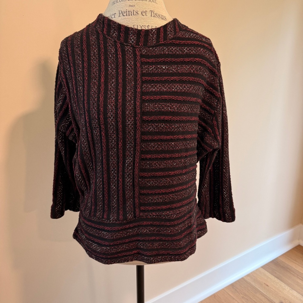 Anthropologie Women's Pink/Black/Silver Striped‎ Blouse Size L